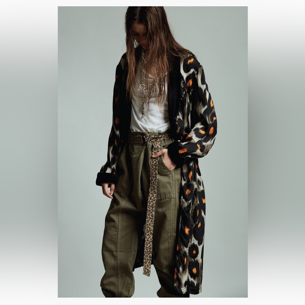 R13 Leopard Print Velvet trim kimono